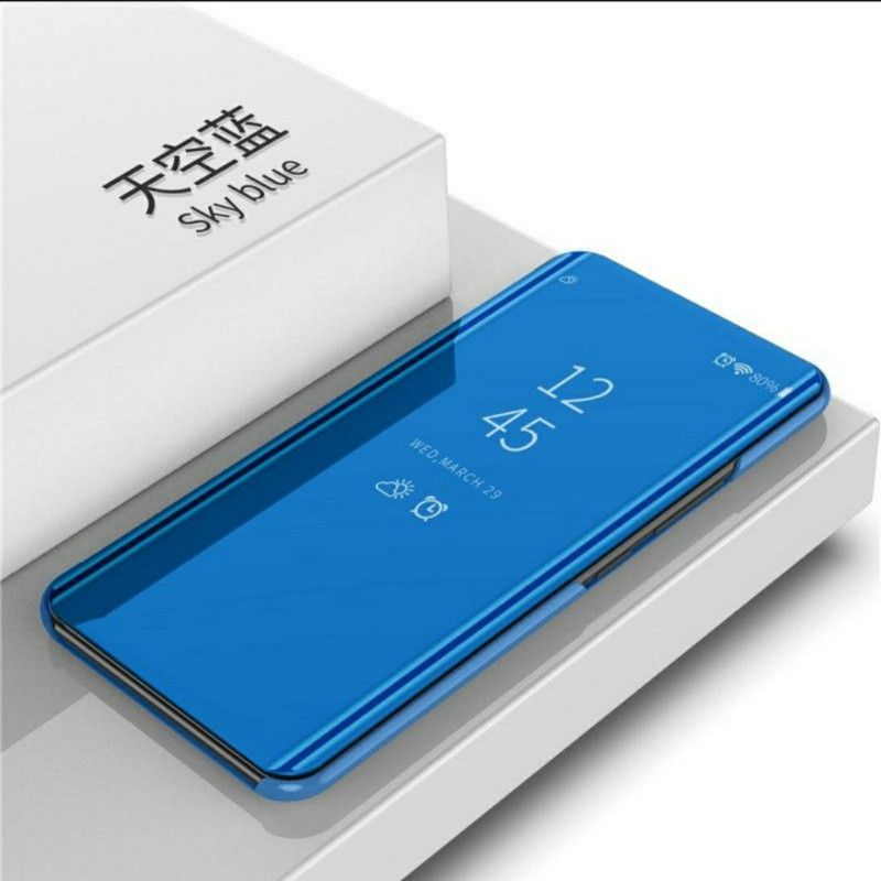 OM GALLERY WORLD Flip Cover for Mirror Clear View Electroplating Leather Stand Flip Cover Flip Case for OPPO F11  (Blue, Pack of: 1)