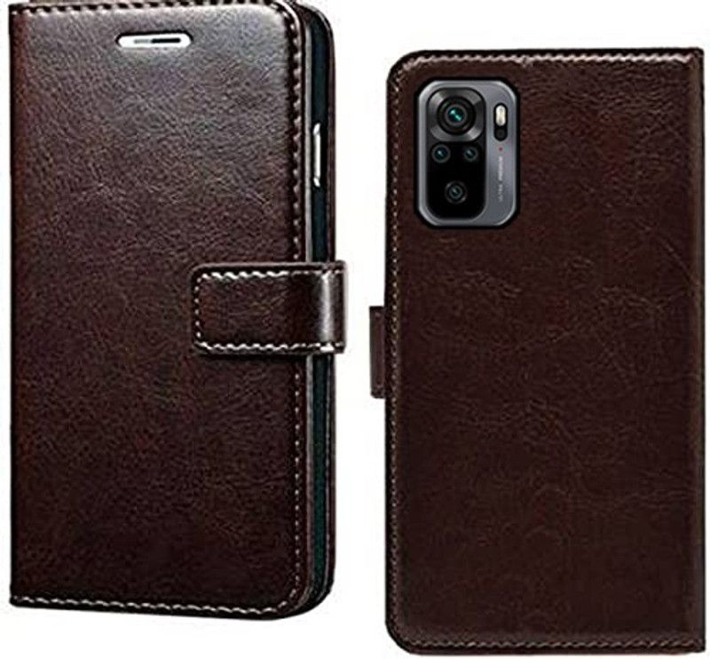Accurazo Flip Cover for Redmi Note 10  (Brown, Dual Protection, Pack of: 1)