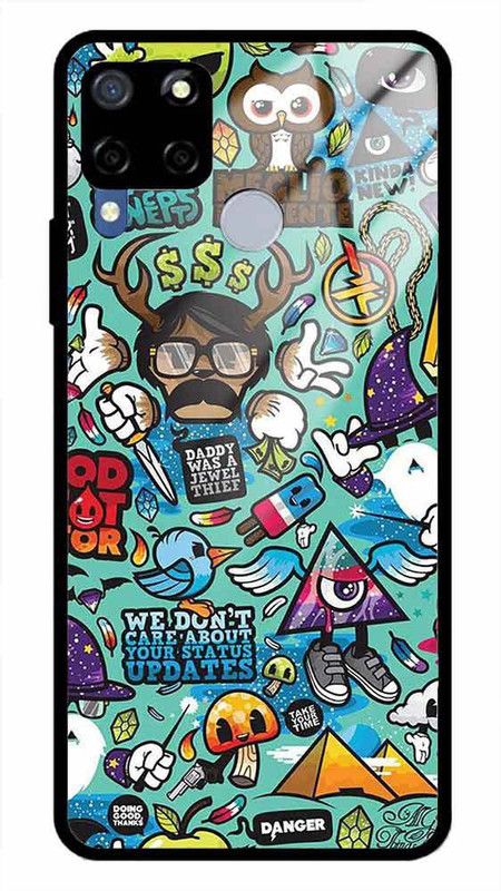NDCOM Back Cover for Realme C15 Cool Graffiti Printed Glass Case  (Multicolor, Grip Case, Pack of: 1)