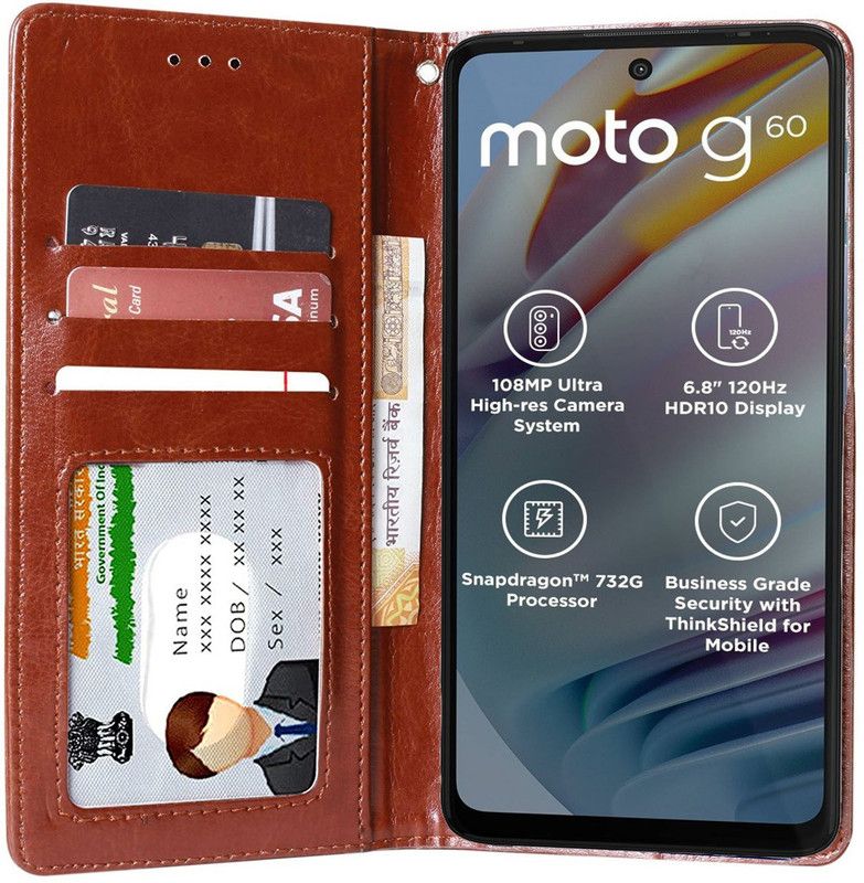 Unistuff Flip Cover for Motorola G60, Moto G60, Motorola Moto G60, Motorola G40 Fusion, Moto G40 Fusion, Motorola Moto G40 Fusion  (Brown, Dual Protection, Pack of: 1)