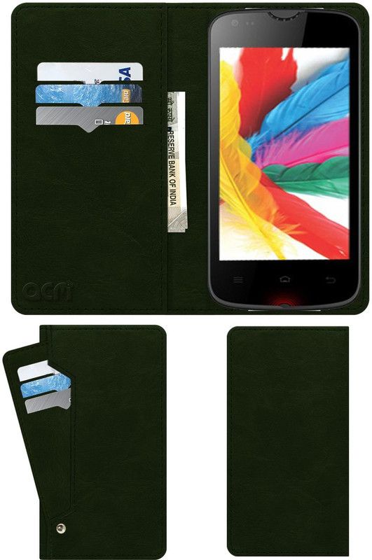 ACM Flip Cover for Celkon Dazzle Q44  (Green, Cases with Holder)