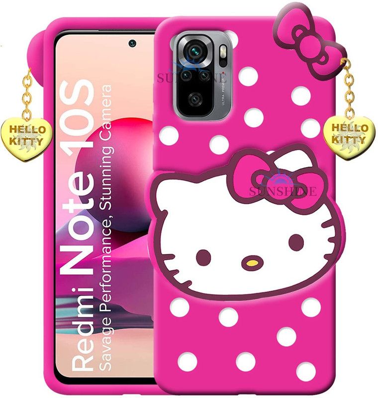 SUNSHINE Back Cover for Redmi Note 10S Hello Kitty Mobile Back Cover| 3D Cute Kitty|with Heart Pendant  (Pink, Flexible, Pack of: 1)