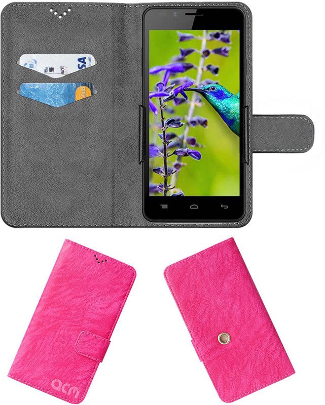 ACM Wallet Case Cover for Intex Aqua Lions E3  (Pink, Cases with Holder, Pack of: 1)