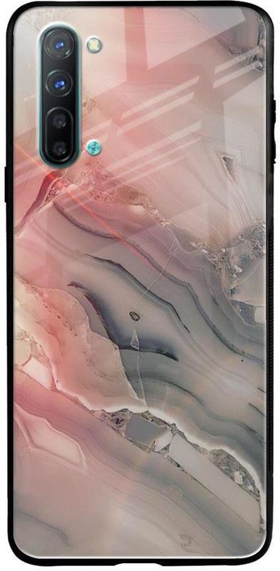 QRIOH Glass Back Cover for Oppo Reno 3  (Pink, Grey, Grip Case, Silicon, Pack of: 1)