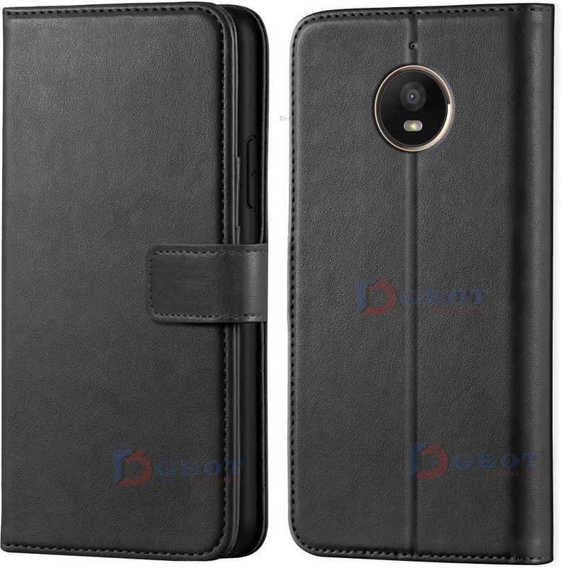 Dgeot Wallet Case Cover for Moto E4 Plus| Inside TPU with Card Pockets | Wallet Stand | Magnetic Closure |  (Black, Shock Proof, Pack of: 1)