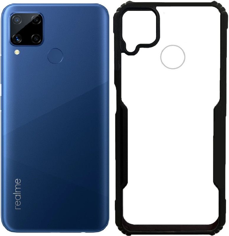 Karirap Back Cover for Realme C15, Realme C12  (Black, Transparent, Hard Case, Pack of: 1)