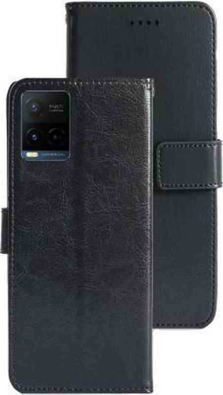 Casely Flip Cover for Vivo Y33s Flip Cover Leather Magnetic Flip Wallet Case Cover  (Black, Dual Protection, Pack of: 1)
