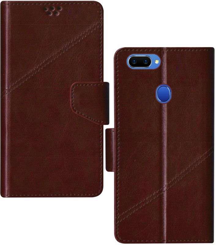 SScase Flip Cover for Oppo F9 Flip Cover, Realme 2, 2 Pro, U1, Oppo F9, A5, A5s, A7, A11k, A12  (Brown, Shock Proof, Pack of: 1)