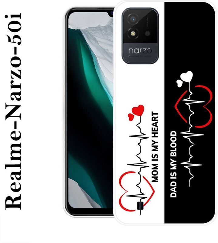 INDIALAND Back Cover for Realme Narzo 50i  (Black, White, Silicon)
