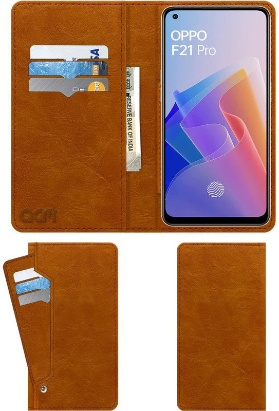 ACM Flip Cover for Oppo F21 Pro  (Gold, Cases with Holder, Pack of: 1)