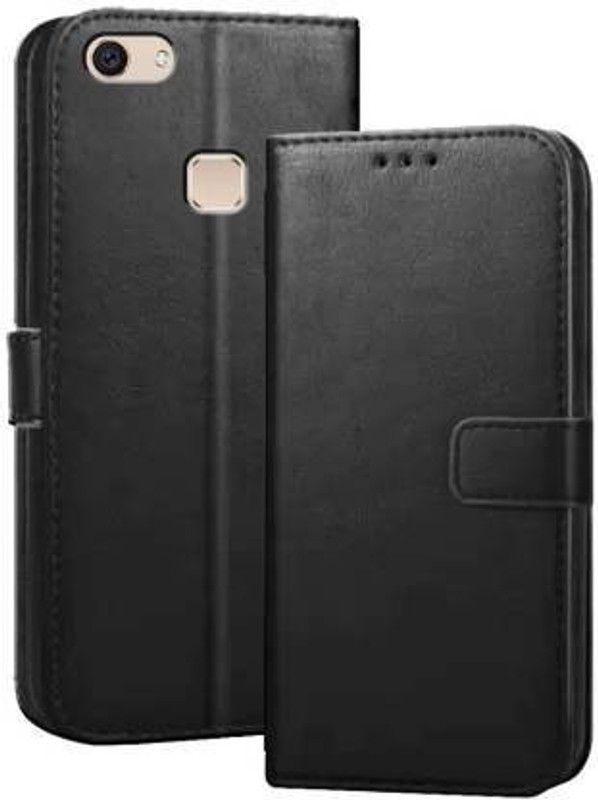 GoPerfect Flip Cover for Vivo V7 |Leather Finish Flip Cover|Inbuilt Stand & Inside Pockets  (Black, Magnetic Case, Pack of: 1)