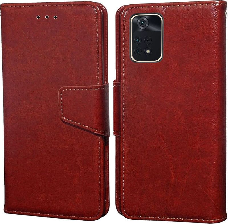 Unistuff Flip Cover for Poco M4 Pro, Poco M4 Pro 4G  (Brown, Dual Protection, Pack of: 1)