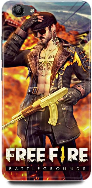 FRONK Back Cover for Vivo V5, 1601, FREE, FIRE, GAME, GUN, SOLDIER  (Orange, Hard Case, Pack of: 1)