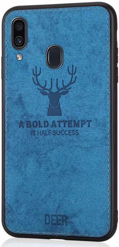 MOBILOVE Back Cover for Vivo Y95 / Y93 / Y91 | Deer Pattern Cloth Texture Leather Finish Soft Fabric Hybrid Case  (Blue, Grip Case, Pack of: 1)
