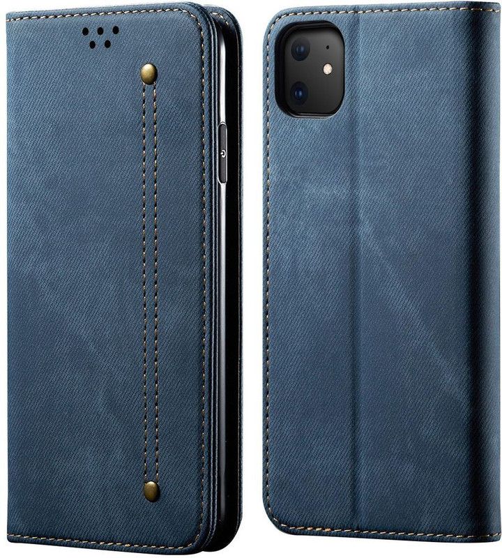 Pure Color Wallet Case Cover for Apple iPhone 11 (6.1)  (Blue, Magnetic Case, Pack of: 1)