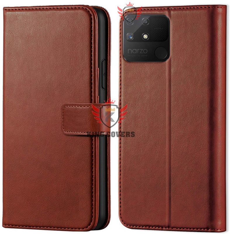 KING COVERS Wallet Case Cover for Realme Narzo -50A | Inside TPU with Card Pockets | Wallet Stand | Magnetic Closure  (Brown, Hard Case, Pack of: 1)