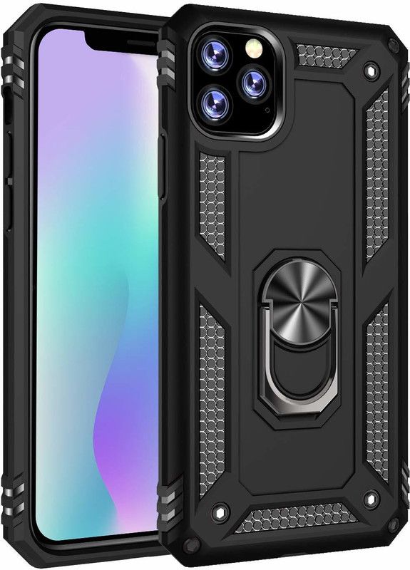 Dr. Vaku Back Cover for Apple iPhone 11 Pro Max Magnetic Holder Ring Tough Armor Kickstand Hybrid Case  (Black, Shock Proof)