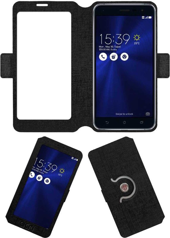 ACM Flip Cover for Asus Zenfone 3 Ze520kl-1b036in  (Black, Cases with Holder, Pack of: 1)