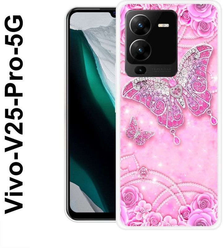 INDIALAND Back Cover for Vivo V25 Pro 5G  (Pink, Silver, Silicon)