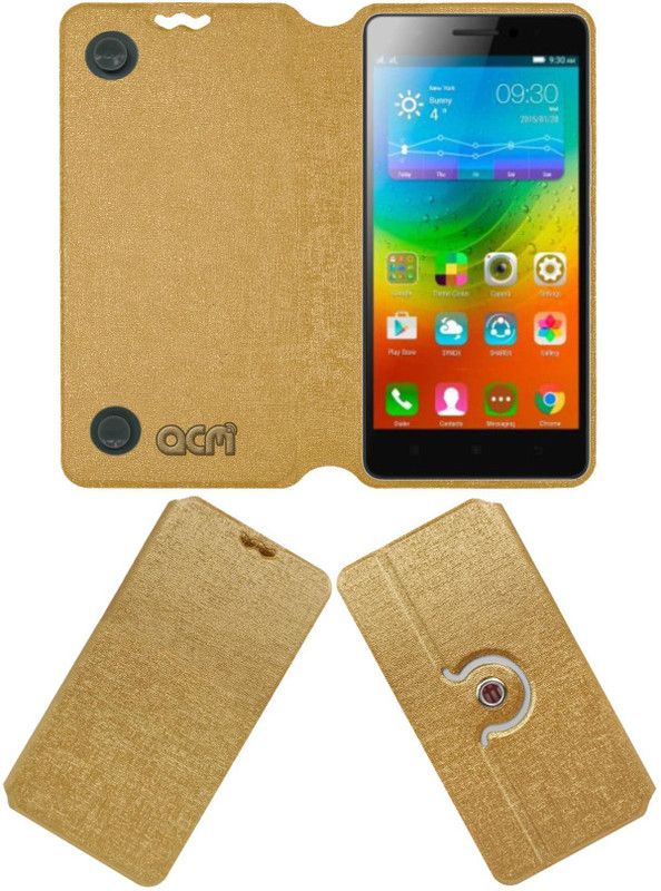 ACM Flip Cover for Lenovo A7000 Plus  (Gold, Cases with Holder, Pack of: 1)