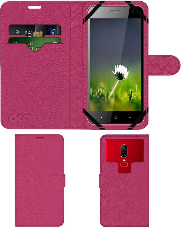 ACM Flip Cover for Swipe Konnect 5.1  (Pink, Cases with Holder, Pack of: 1)