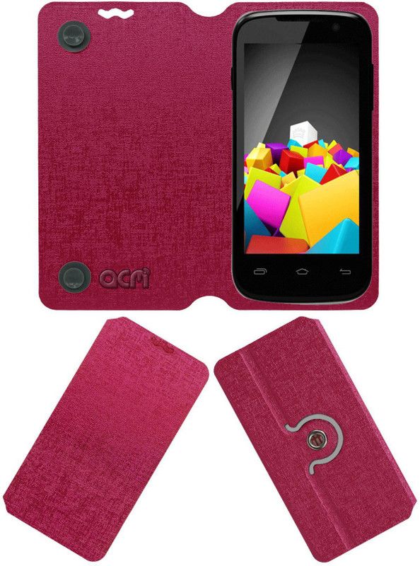 ACM Flip Cover for Micromax Canvas Fun A63  (Pink, Cases with Holder)