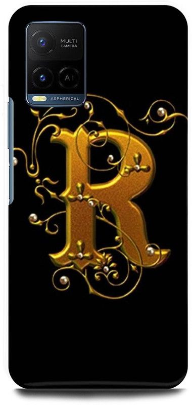 FIKORA Back Cover for Vivo Y21A, V2111, R, NAME, LETTER, ALPHABET, GOLD  (Black, Hard Case, Pack of: 1)