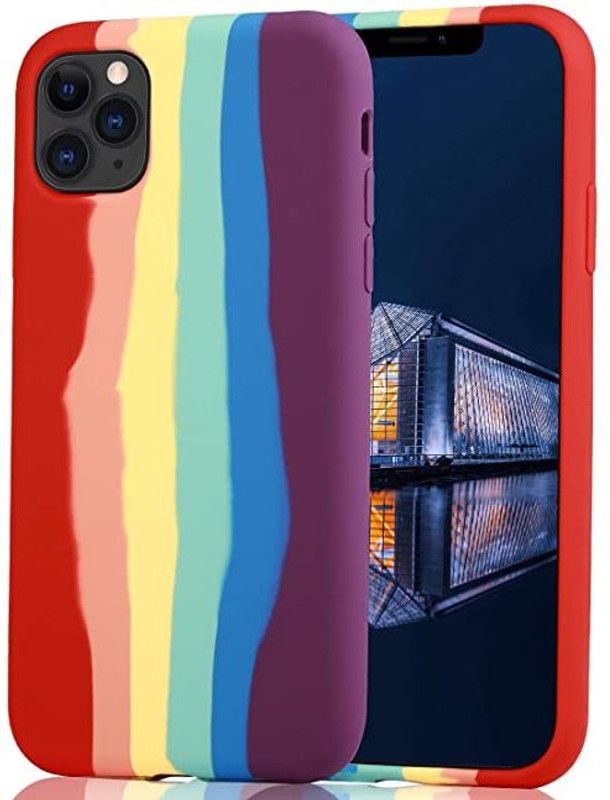 Sunny Fashion Back Cover for iPhone 12 Rainbow Slim Silicone Soft Case Back Cover - Red  (Red, Flexible, Silicon)