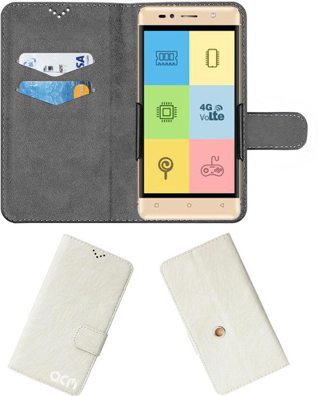 ACM Flip Cover for Intex Aqua Shine 4g  (White, Cases with Holder, Pack of: 1)