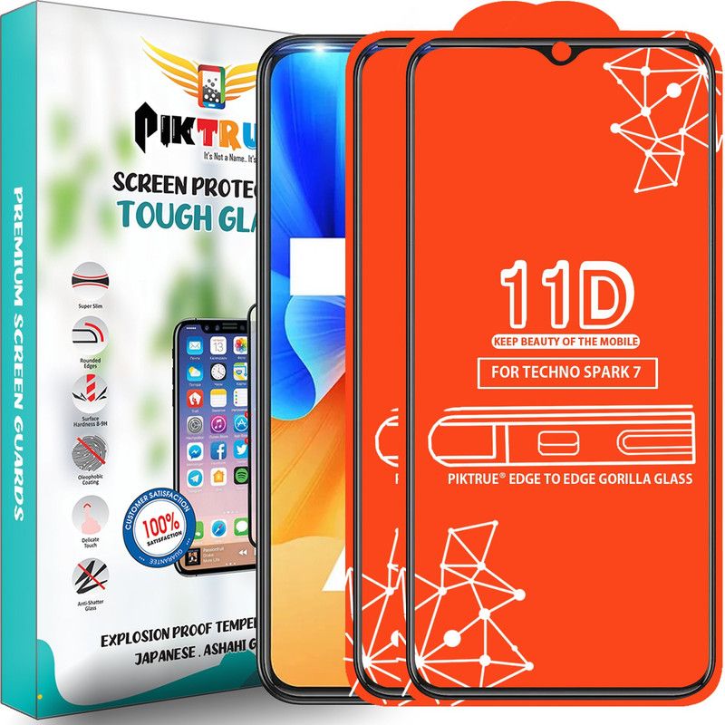 PikTrue Edge To Edge Tempered Glass for Techno Spark 7  (Pack of 2)