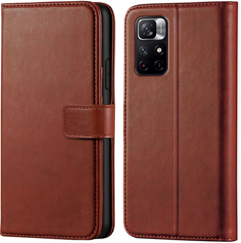 Asgeot Wallet Case Cover for Redmi Note 11T 5G | Inside TPU with Card Pockets | Wallet Stand | Magnetic Closure |  (Brown, Grip Case, Pack of: 1)