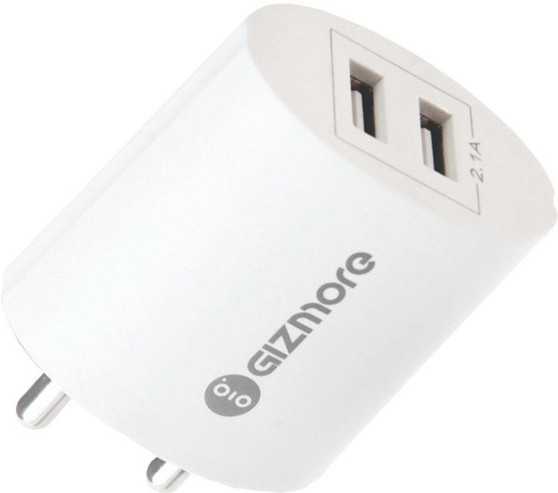 Gizmore 11 W NA 2.1 A Multiport Mobile GIZ ESU521 Charger with Detachable Cable  (White, Cable Included)