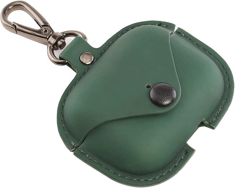 The Store Leather Press Stud Headphone Pouch  (Green)
