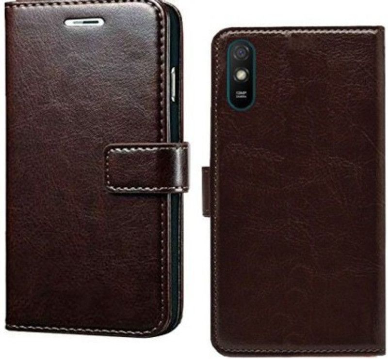 Makeshift Flip Cover for Mi Redmi 9A  (Brown, Dual Protection)