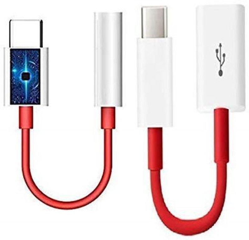 A3sprime Red & White USB Type C to Headphone 3.5 mm Jack Adapter With C Type Otg Cable Compatible for OnePlus 7, 7 Pro, OnePlus 7, 7T, OnePlus 6, 6T Phone Converter  (Android, iOS)