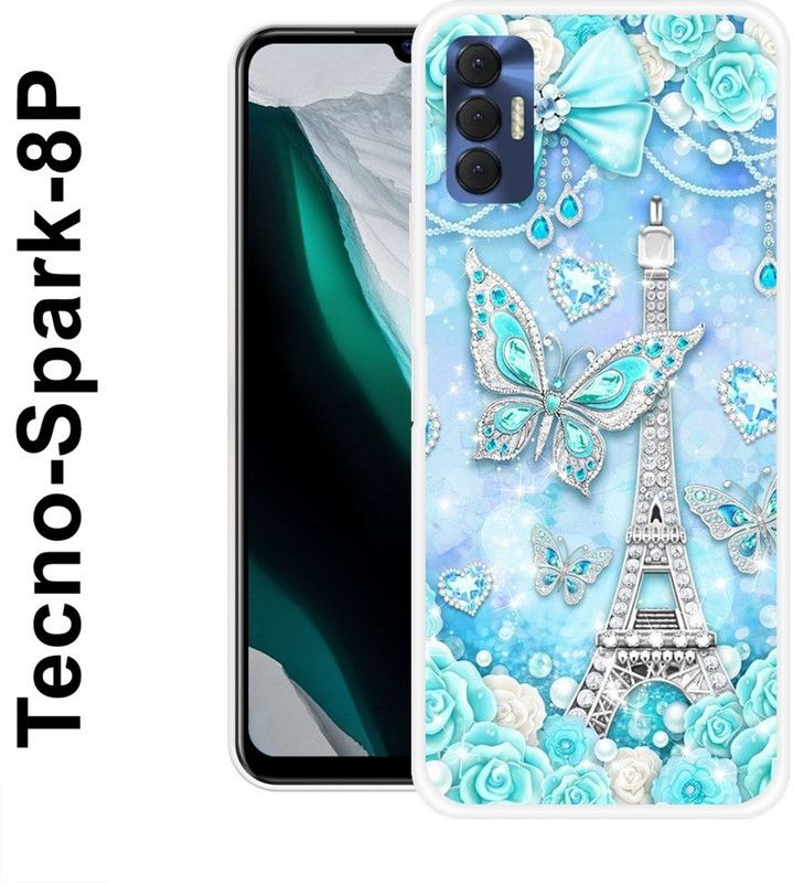 JATLAND Back Cover for Tecno Spark 8P  (Blue, Silver, Grip Case, Silicon)