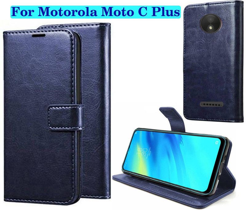 Flocculent Flip Cover for Motorola Moto C Plus -Attractive Navy Blue  (Blue, Shock Proof)