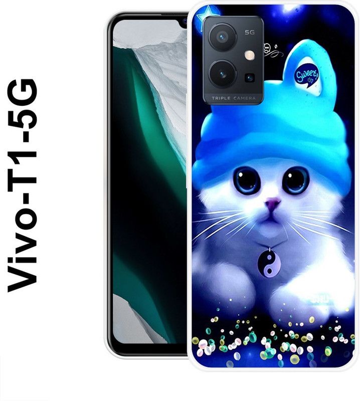 REALKING Back Cover for Vivo T1 5G  (Blue, White, Silicon)
