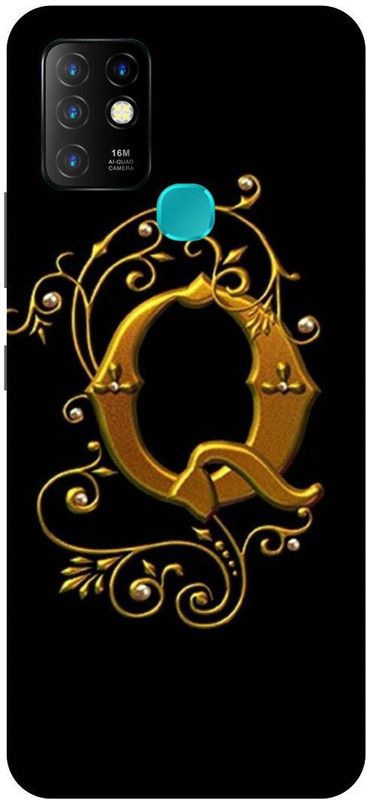 FIKORA Back Cover for Infinix Hot 10, X682B, Q, NAME, LETTER, ALPHABET, GOLD  (Black, Hard Case, Pack of: 1)