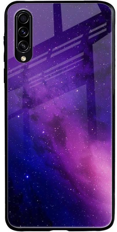 QRIOH Glass Back Cover for Samsung Galaxy A50s  (Blue, Pink, Grip Case, Silicon, Pack of: 1)