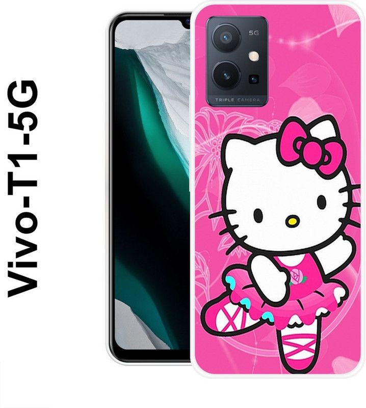 SHIVKUDI Back Cover for Vivo T1 5G  (Pink, Black, Silicon)