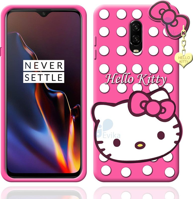 onrain Back Cover for Oneplus 6T Cute Hello Kitty Silicon Flexible Case  (Pink, Grip Case)