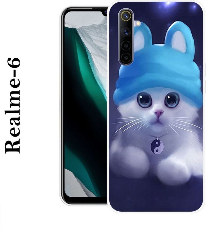 Sswastik Back Cover for Realme 6  (Blue, White, Silicon)