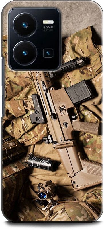 WallCraft Back Cover for Vivo Y35, V2205 GUN, PISTOL, ARMY, WEAPON, REVOLVER, MILITARY  (Multicolor, Dual Protection, Pack of: 1)