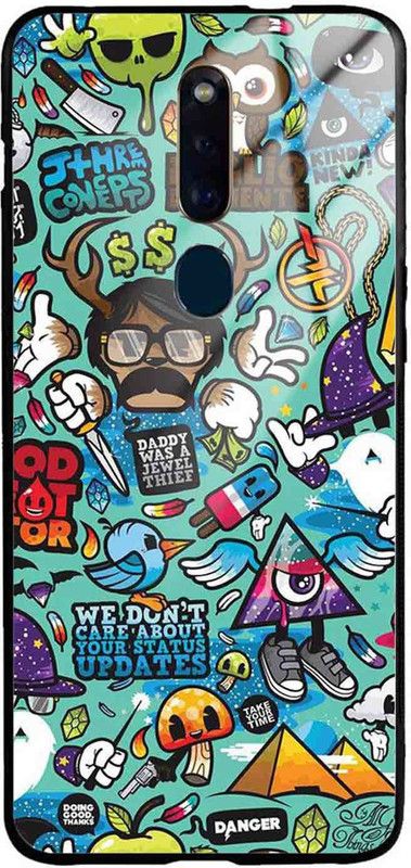 NDCOM Back Cover for OPPO F11 PRO Cool Graffiti Printed Glass Case  (Multicolor, Grip Case, Pack of: 1)