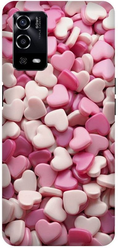 UMPRINT Back Cover for Oppo A55/CPH2325, Heart Design Pink Heart Printed Back Cover  (Multicolor, Hard Case, Pack of: 1)