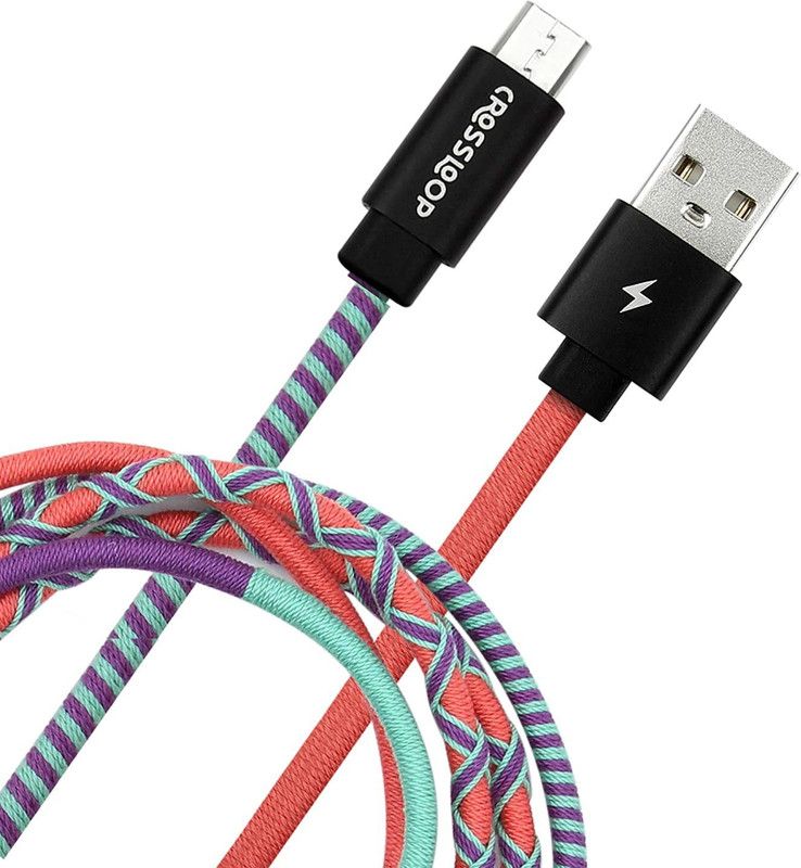 CROSSLOOP Micro USB Cable 1 m CSLM05  (Compatible with All Phones With Micro USB port, Sea Green, Purple & Reddish Orange, One Cable)