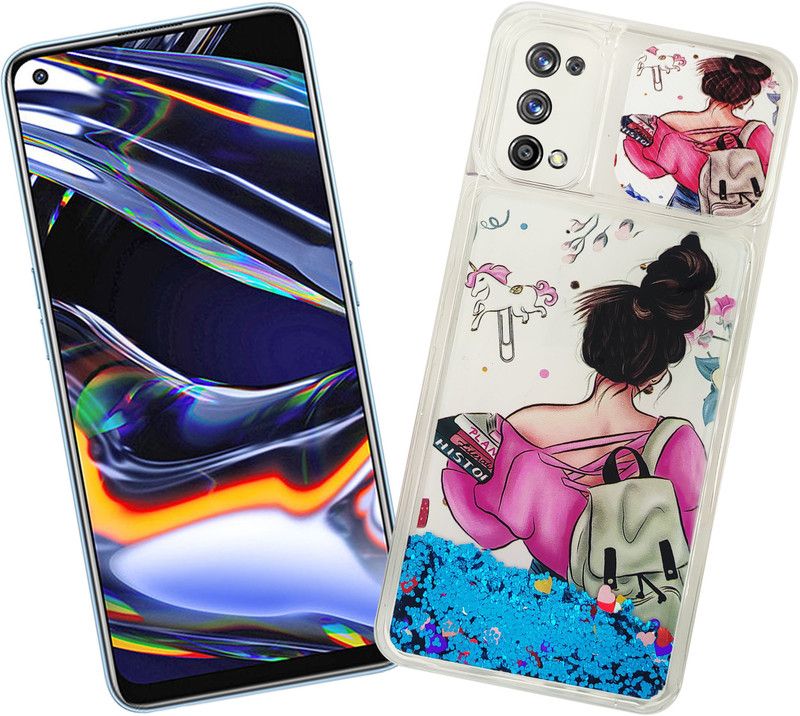 GRIP-X Back Cover for REALME 7 PRO (Fully Luxury fashion water Glitter Shutter cover with Printed Girl in the Middle)  (Multicolor, Waterproof)
