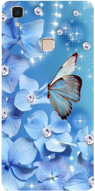 Golden Mask Back Cover for Vivo V3 Max Blue Flower And Blue Butterfly  (Multicolor, Waterproof, Silicon, Pack of: 1)