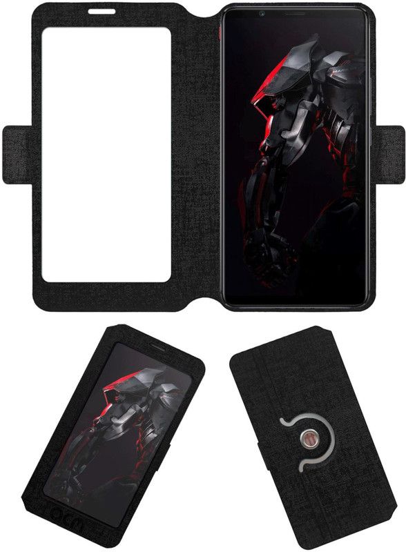 ACM Flip Cover for Red Magic  (Black, Cases with Holder, Pack of: 1)
